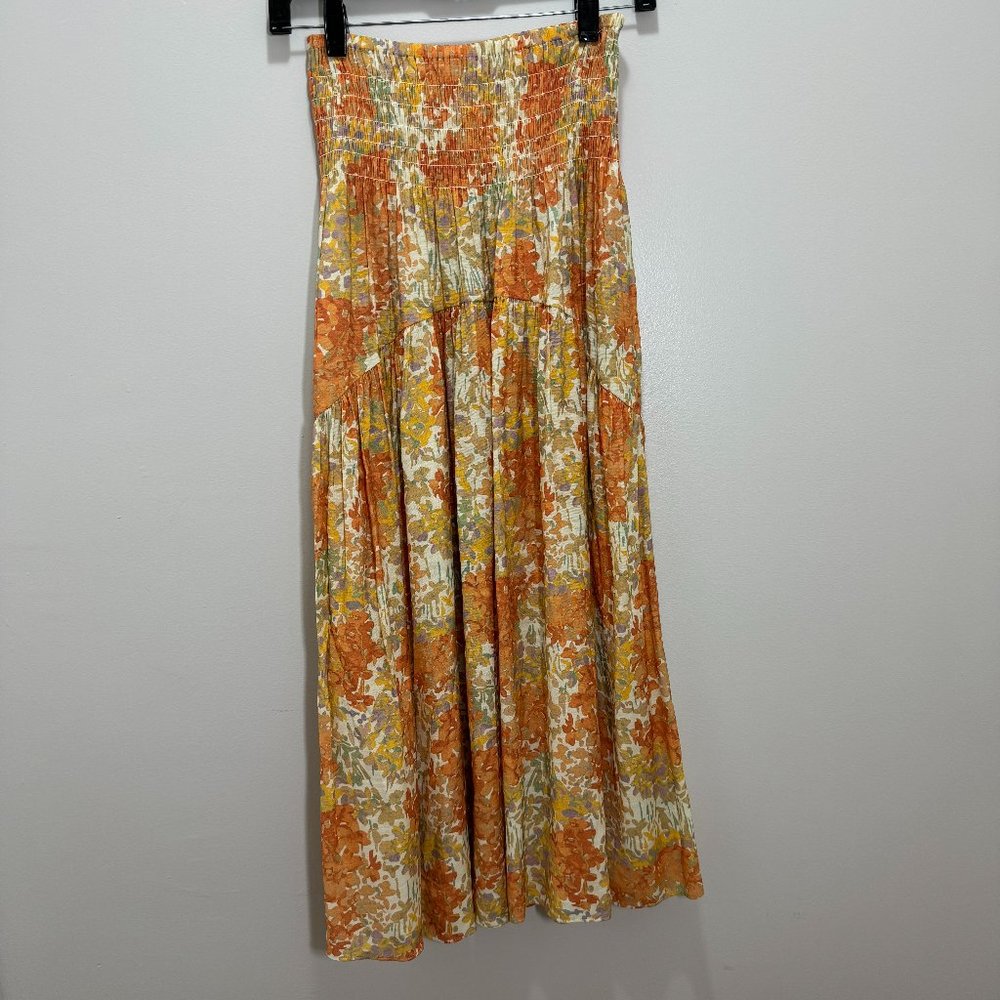 Vince Garden Smocked Tiered Floral Dusk Midi Skirt Size Small